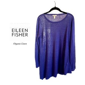 EILEEN FISHER Organic Linen Royal Blue Long Sleeve Asymmetrical Hem Tunic Small